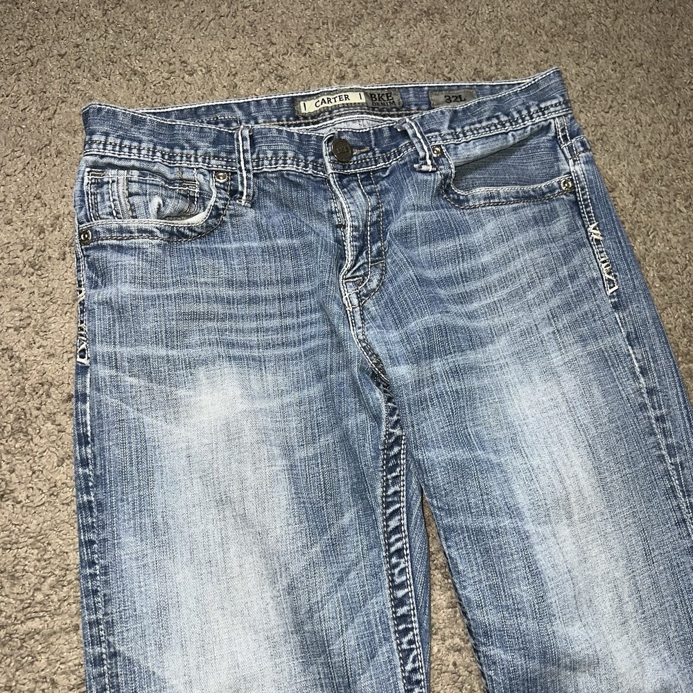 BKE Jeans Mens 32L Blue Carter Straight Leg Demin Pants Faded Buckle